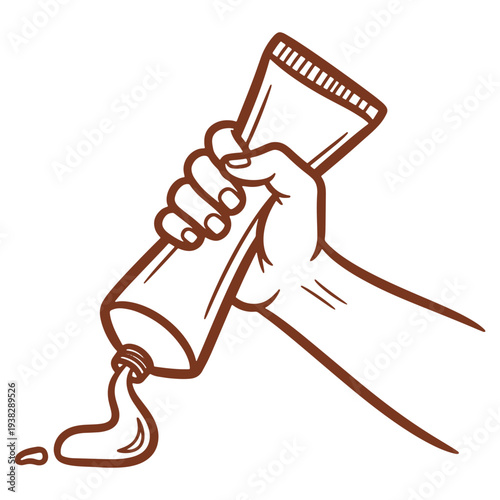 Hand Squeezing Tube of Paint or Cream in Simple Line Art Style for Creative Projects and Designs