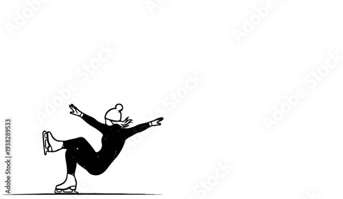 Ice skater with arms outstretched falling over on a plain white background