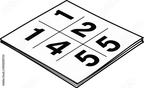 Stacked cards with numbers 1, 2, 4, 5 arranged in grid
