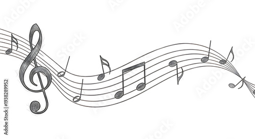 Artistic musical staff illustration with notes