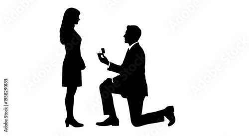 Man proposes to woman with engagement ring silhouette