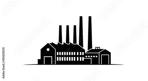 Industrial Factory Building Silhouette with Smokestacks