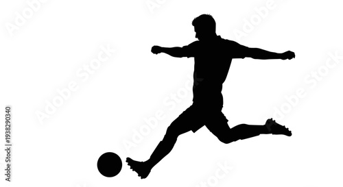Soccer Player Silhouette Kicking Ball - Isolated Black Icon