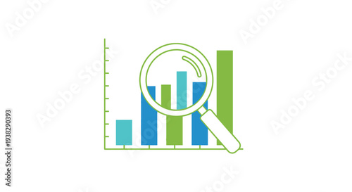 Magnifying glass over bar chart, data analysis and research concept