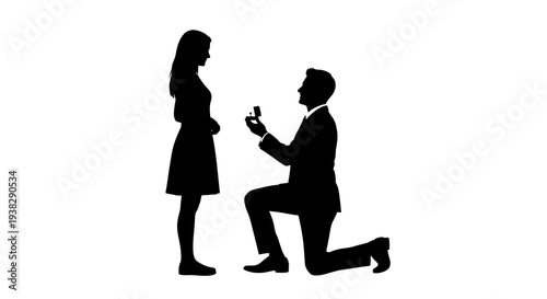 Man proposing marriage to woman, silhouette