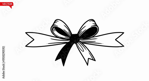 Hand-drawn black bow with ribbon tails
