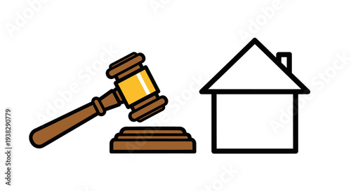 Auction Gavel and House Icon - Real Estate Sale Concept