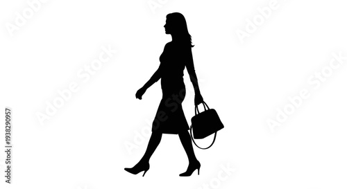 Silhouette of a woman walking with a handbag