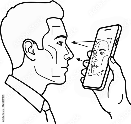 Man uses smartphone for facial recognition scan