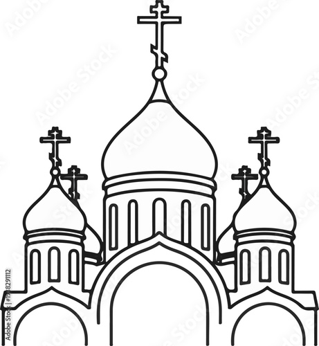 Outline of an Orthodox church with multiple domes and crosses