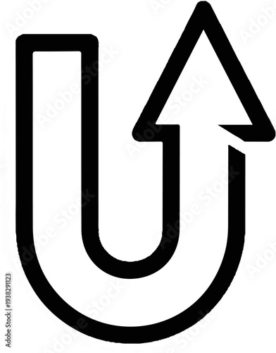 Bold black 'U' shape with an upward pointing arrow emerging from its right side