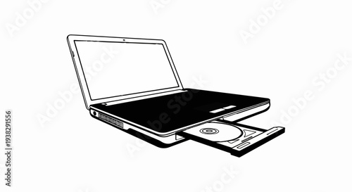 Open laptop with disc tray extended and CD inside
