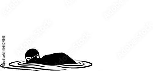 Silhouette of a person swimming, head and shoulders above water