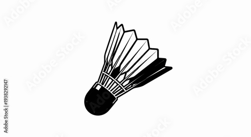Stylized black and white illustration of a shuttlecock for badminton