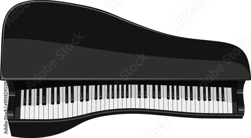 Grand piano silhouette illustration, curved keyboard design, musical instrument art, concert performance icon, classical music graphic, artistic piano outline