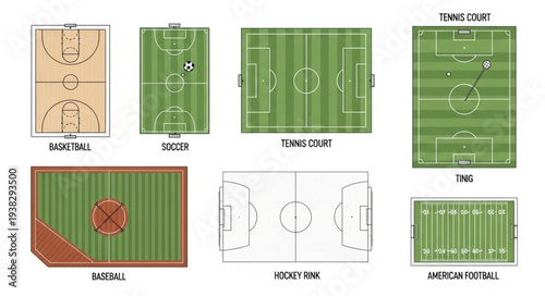 Collection of Various Sports Field Layouts and Diagrams.