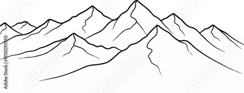 Stylized sketch of a mountain range with bold black outlines on a white background