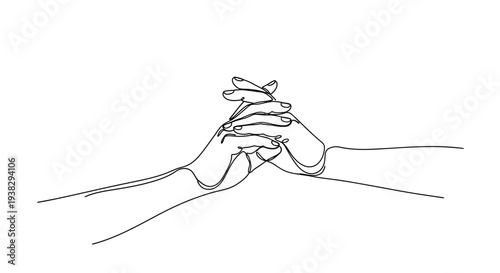 Continuous line drawing of two hands holding each other in a gesture of support and comfort.