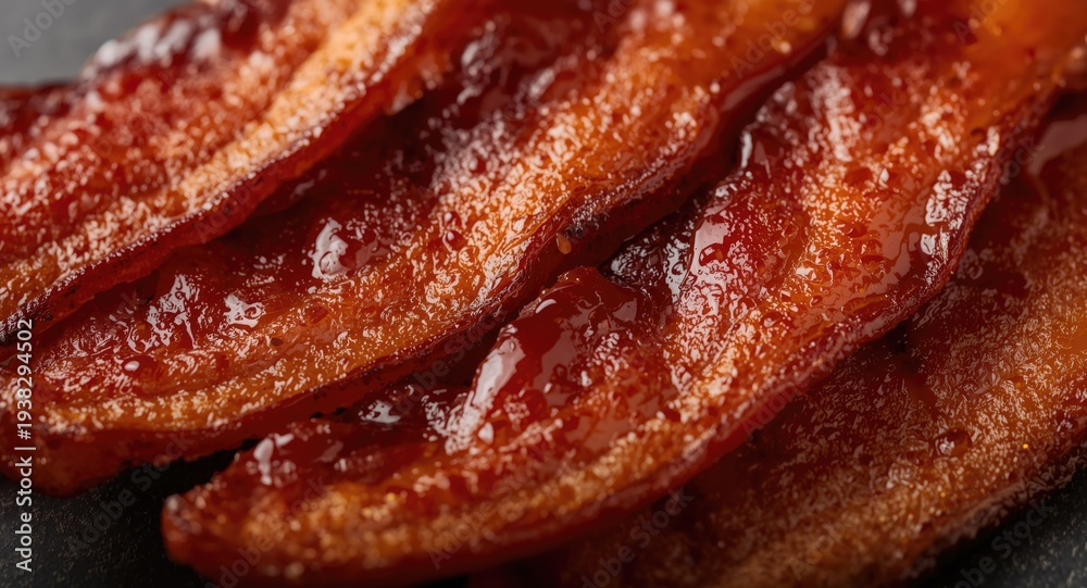 Fototapeta premium Close up perspective on crispy hot fried bacon strips