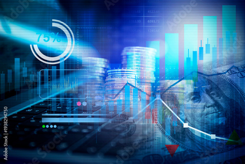 US tariff rate rising , trade policy , business graph and dollars banknote , tax calculation change