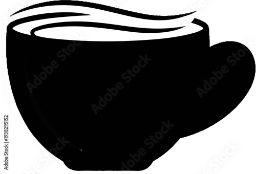 Black silhouette of a steaming cup filled with a beverage