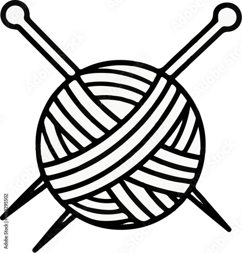 A simple line art depiction of a ball of yarn with two knitting needles