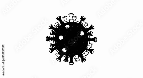 Black and white illustration of a spiked virus particle