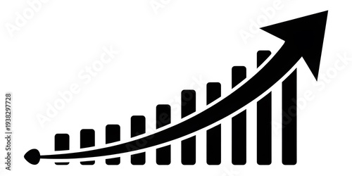 Business Growth Arrow Chart Icon with Increasing Bar Graph and Upward Trend Symbol Isolated on White