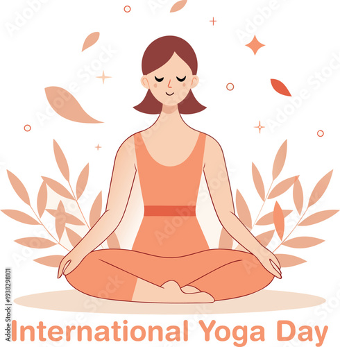Woman meditating in lotus position on international yoga day