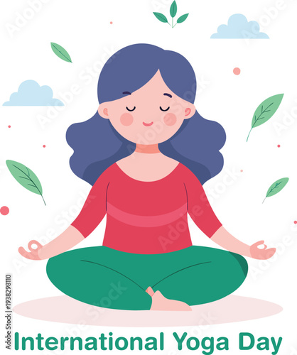 Woman meditating in lotus position on international yoga day