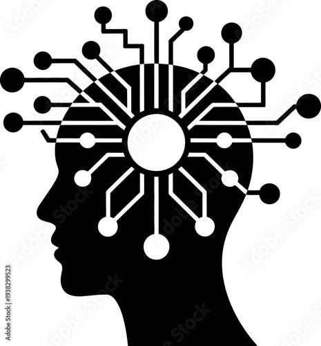 Human Head Silhouette with Neural Network Connections