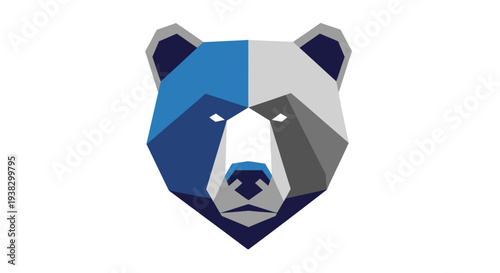 Geometric bear head in blue tones.