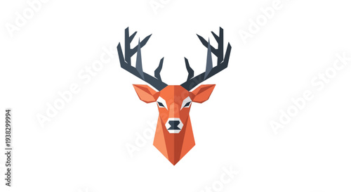 Geometric Deer Head Illustration with Antlers.