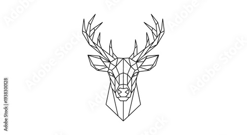 Geometric Deer Head with Antlers Illustration.