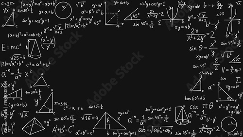 Obraz na płótnie Mathematics chalkboard background with central blank empty copy space for text