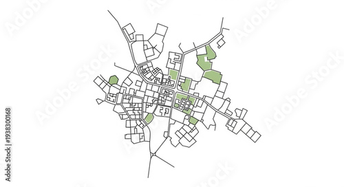 Urban Map Illustration with Green Spaces.