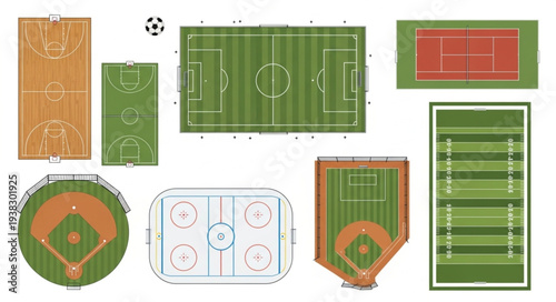 Collection of Various Sports Fields and Courts from Above.