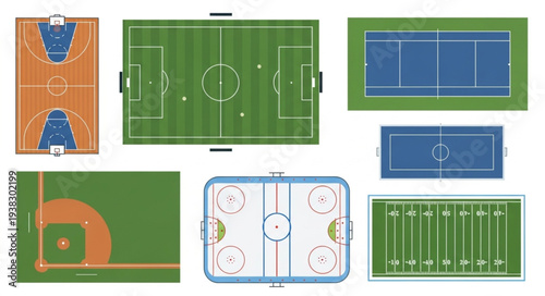 Collection of Various Sports Fields and Courts Top View.