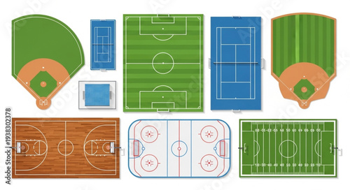 Collection of Various Sports Fields and Courts Top View.