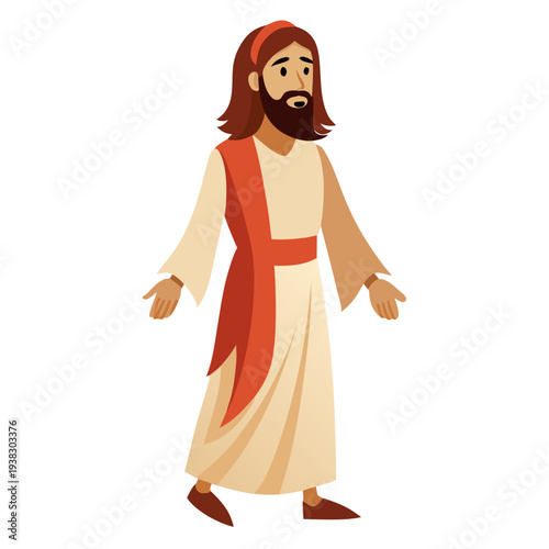 Full Body Jesus Christ Looking Forward Silhouette on White Background