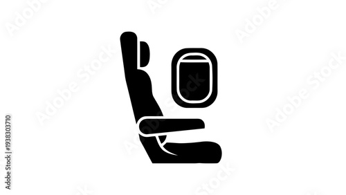 Vector illustration of black silhouette of an airplane seat on a on a transparent background