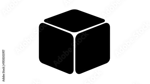 Vector illustration of black cube icon on on a transparent background