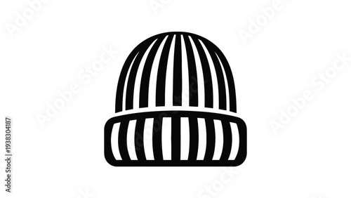 Vector illustration of black and white illustration of a striped beanie hat on on a transparent background