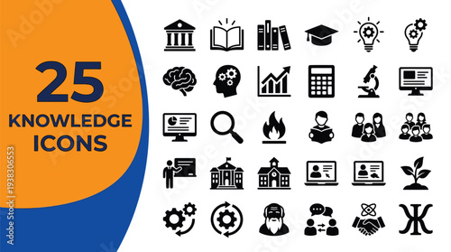 Knowledge icons suggest learning, intelligence, growth,.