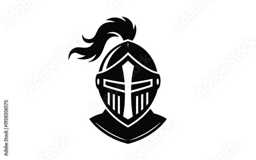 Medieval knight helmet icon with crest and plume on white background vector illustration