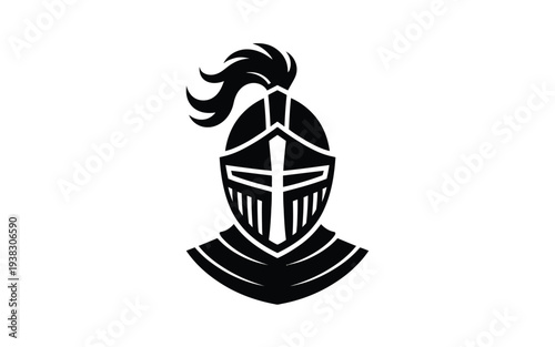 Medieval knight helmet icon with flowing plume and armor neck guard vector illustration on white