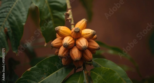 Vivid Amazonian guarana fruit with surrounding natural leaves and copy space