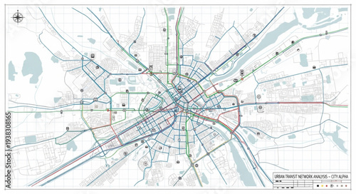 Vintage City Map Navigation Route.