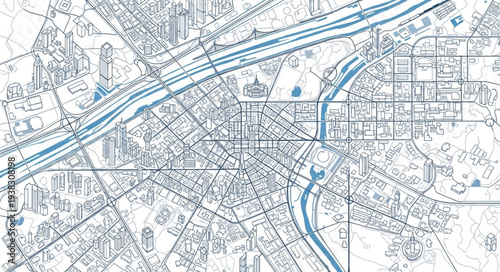 Vintage City Map Navigation Route.