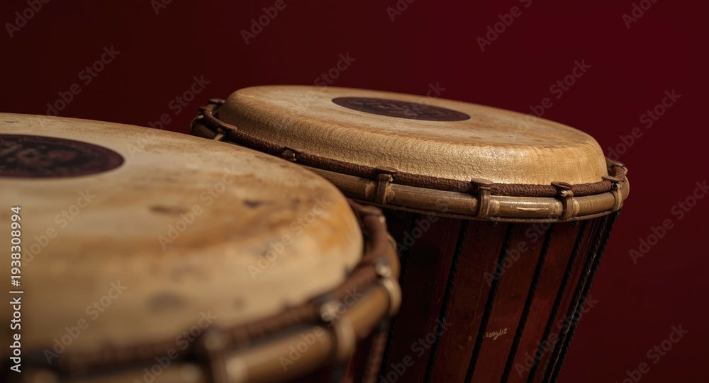 Obraz premium Close perspective of classic Indian percussion drums on a deep red setting